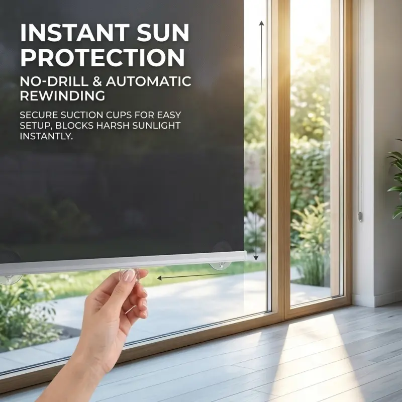 Black roller blinds, blackout and heat-insulating pull-down Venetian blinds, No Drill Window Shades, Automatic Window Blinds, suitable for home/office windows and car interiors, Lazy blinds no drill, Non Drill Blinds
