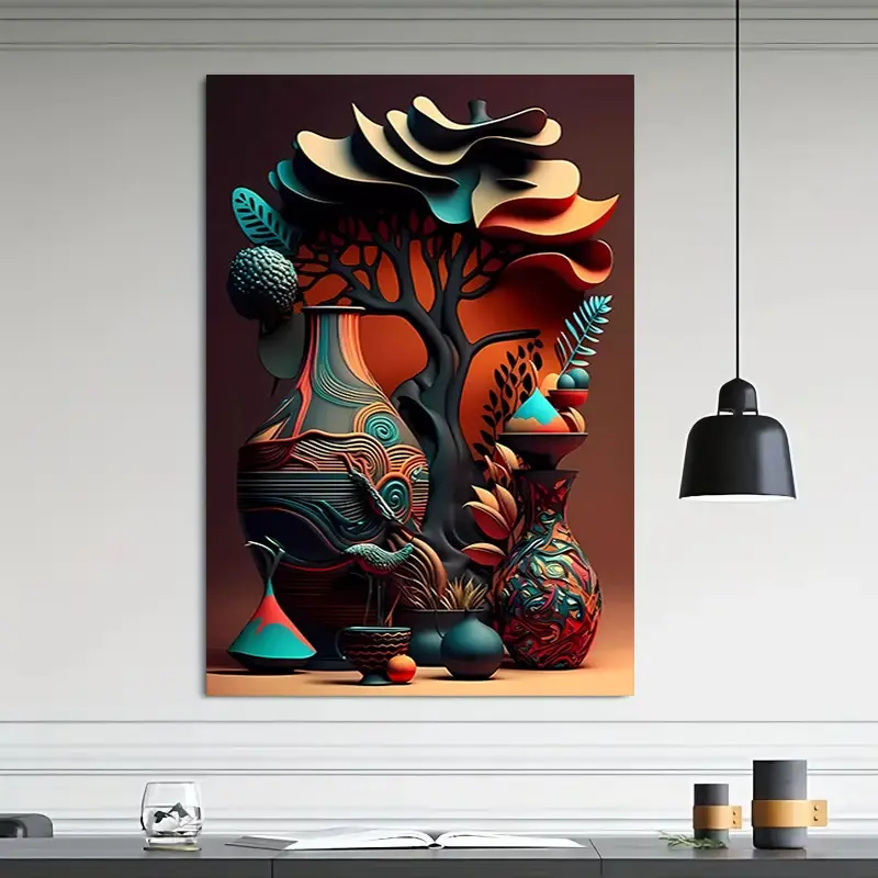 African Art Poster Canvas Wall Art - Abstract 3D Effect - High Quality Canvas Prints - For Living Room, Bedroom, Kitchen, Office, Cafe Decor - Perfect Gift for Art Lovers & Home Decor Enthusiasts Ornaments Decoration Artistic Photo Interior