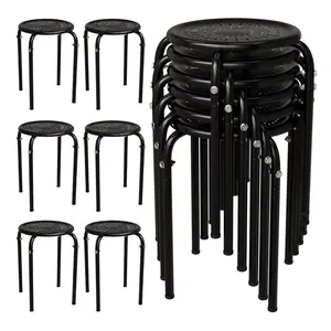 【Father's Day Gift】17.7in Metal Stackable Stools Portable Stacking Chairs Nesting Stool Decoration Round Stools Pack of 6 for Home Outdoor Indoor Office