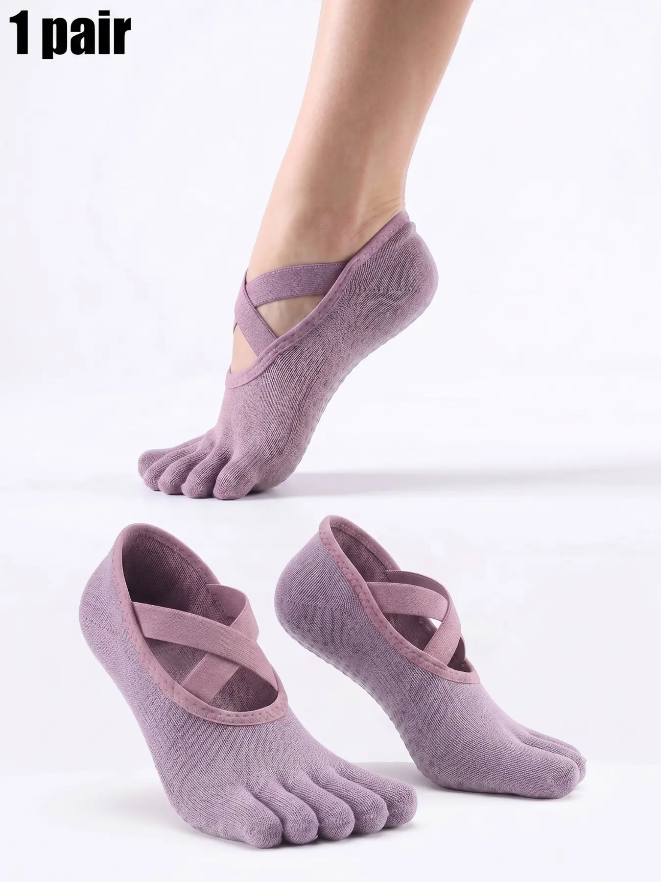 Women's Cotton Non-Slip Pilates Socks, High Elastic Yoga Socks with Storage Bag, Sporty Solid Pattern, All Seasons Toe Socks, Athletic Sock, Sports Socks, Workout Socks