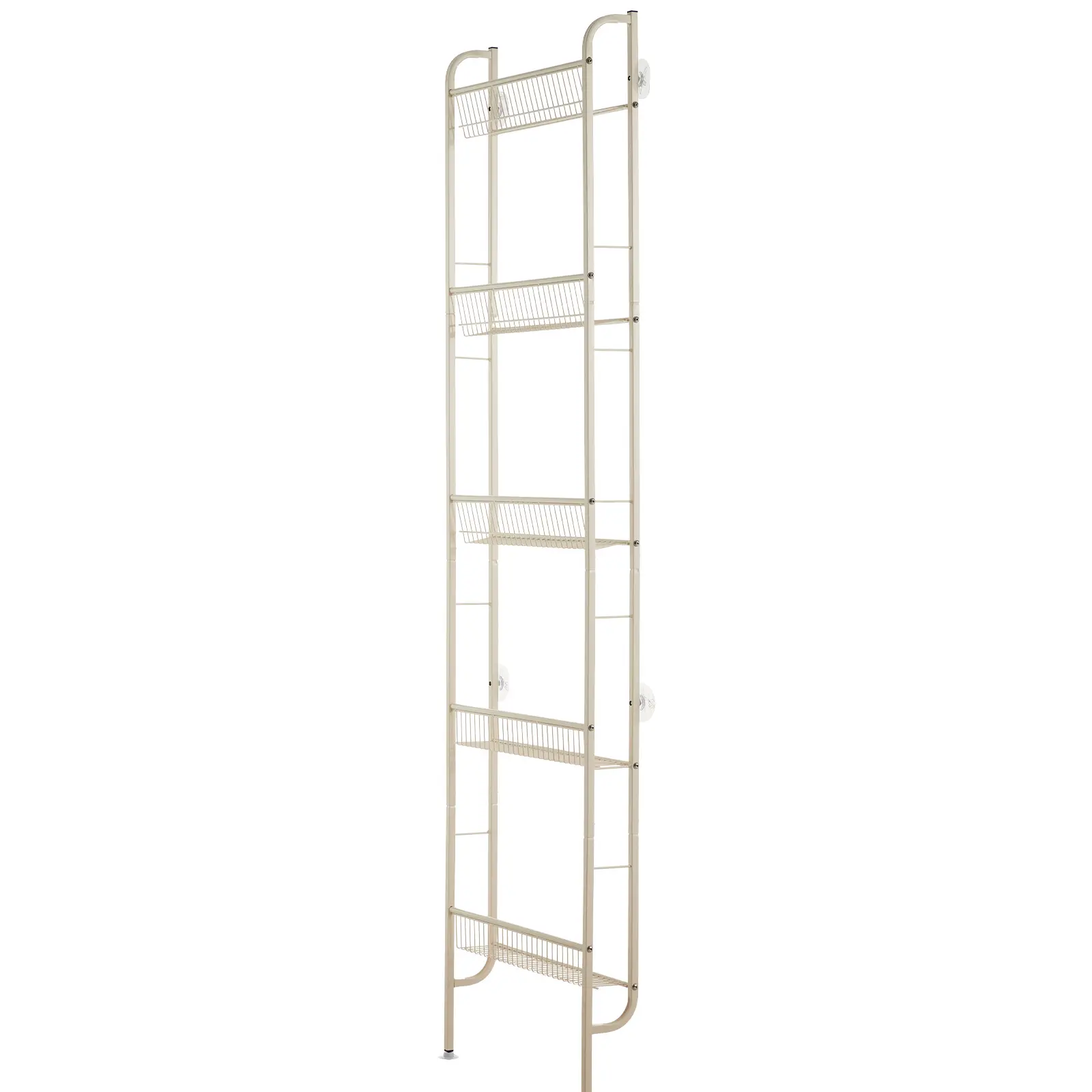 Behind Door Bathroom Shelf Narrow 5-Tier, Slim Storage Rack for Small Spaces with Anti-Slip Base, Freestanding Over The Door Organizer, Space Saving Shelving Unit for Bathroom Kitchen Pantry, Ivory