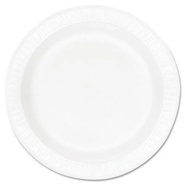 DRC Disposable Round Concorde Foam Plates for Parties, 10.25'' (10 1/4'') Diameter, White, 125 per Carton Pack, 500 Total, Suitable for Hot/Cold Meals, Party
