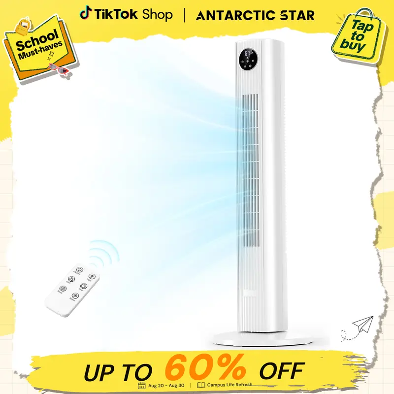 Antarctic Star Bladeless Tower Fan - Multifunctional Portable Electric Fan with 85° Oscillation, 3 Speed Settings, 4 Modes, 12H Timer, Remote Control, Quiet Operation, LED Display, Bladeless Safety, 23ft/s Airflow, Tool-Free Setup for Bedroom, Office