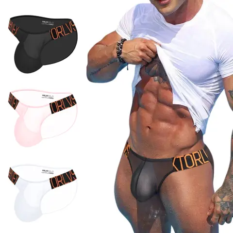 Men's Ice Silk Mesh Briefs Underwear Low Rise Bikini Panties Breathable Convex Underpants