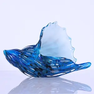 Sea Glass Art Figurines Hand Blown Sea Glass Conch Decor - Ocean Themed Coastal Room Decor, Sea Shell Sculpture Storage for Coastal Room Knick Knacks, Home Kitchen Decorations Above Cabinets (A)