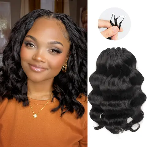 HOC | Women's Human Crochet Hair Ocean Wave Feather-Line Undetectable String Design Crochet Hair Extensions, 10-14 Inch