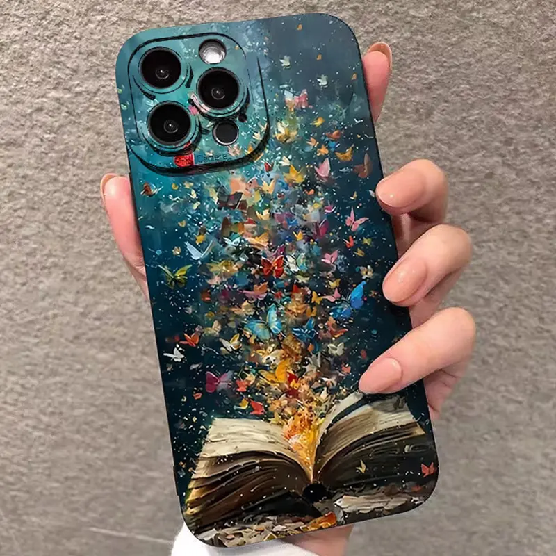 Cute butterfly cat bookshelf design protective case, drop-proof and scratch-resistant phone case, compatible with iPhone 17/16/15/14/13/12/11/X/XS/XSMAX/16E/12/13 MINI, is a holiday gift for friends., Cover, Accessories, Smartphone, Cellphone