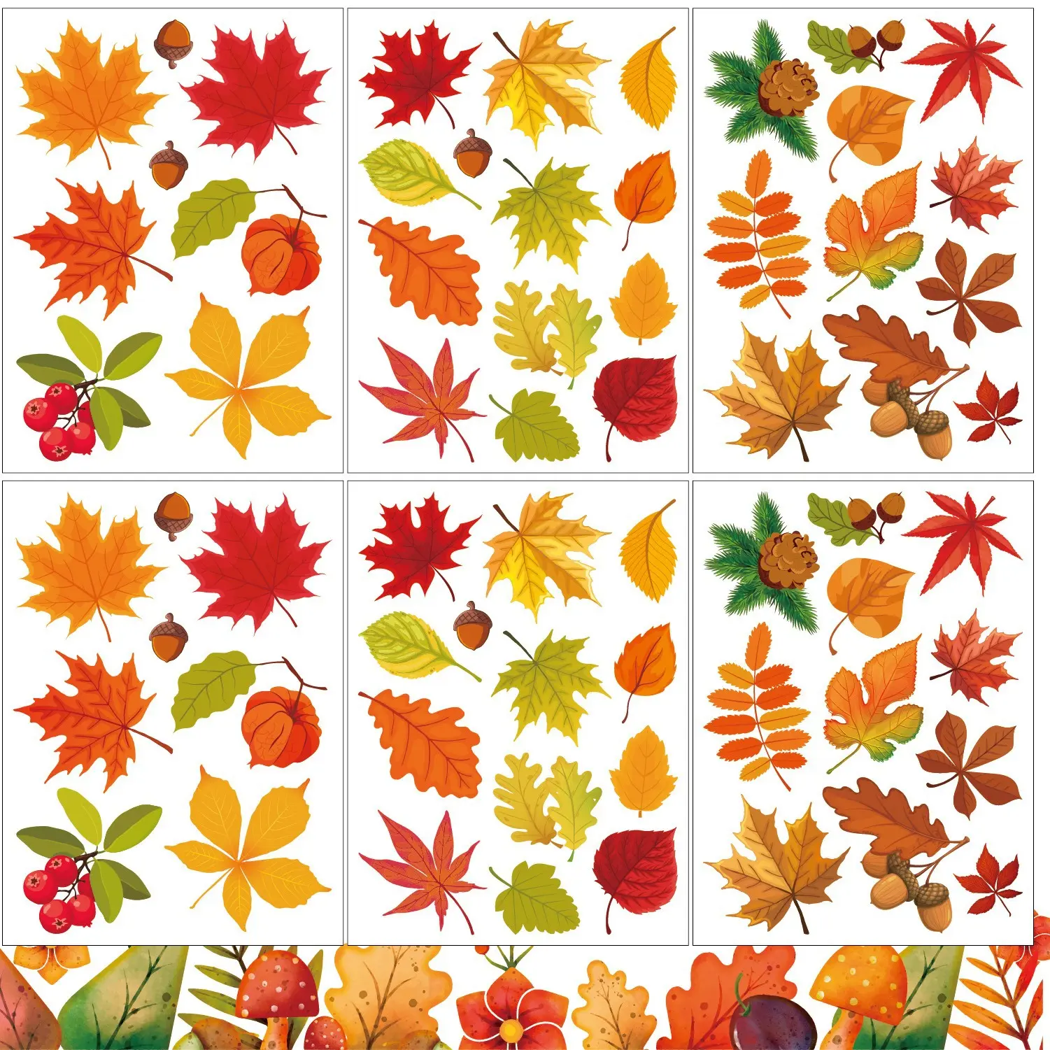 6-Sheet Double-Sided Reusable Leaf Shape Static Cling Decorative Stickers, Fall Maple Leaf Renter-Friendly Home Decor for Halloween Thanksgiving Harvest - Glass Window Use (Home, Office)