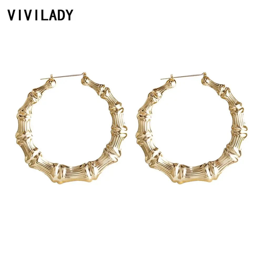 VIVILADY Larger Bamboo Hoop Earrings Women Basketball Wives Summer Spring Autumn Fashion Jewelry Girl Bijoux Accessory Gifts