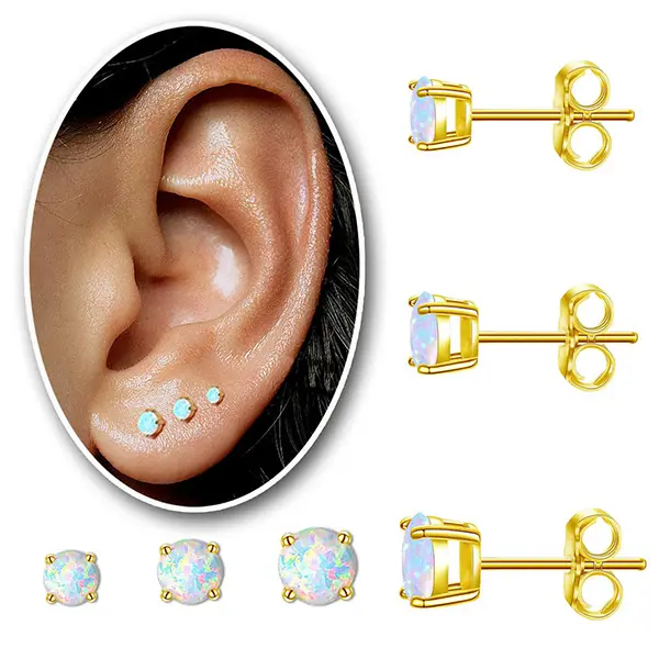 3 Pairs Exquisite gold-plated opal earrings For Women Surgical Steel Stud EarringsTragus/Cartilage/Conch/Helix-Dainty Piercing Hypoallergenic Fashion Jewelry earrings  malcolm  todd thick  studs screw  back  earrings body  jewelry  com helix  cartilage  p