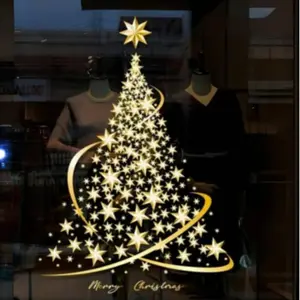Christmas Tree Window Sticker, DIY Static Wall Door Mural Decal, Glass Display Art Stickers, 1 Piece Set