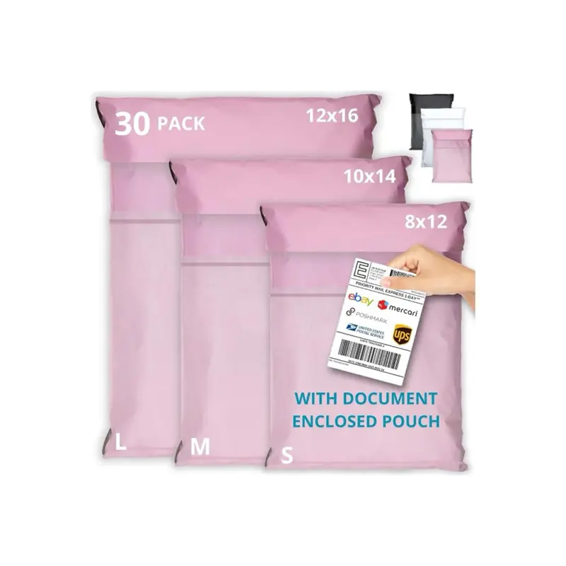 Synthetic materials(30 Pack) with Label Pouch - 8x12, 10x14, 12x16 Self-Seal Plastic Shipping Bags - Tear & Water-Resistant Non-Padded Packaging for Clothes