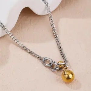 Women's Stainless Steel Pendant Necklace for Women - Stylish Geometric Design, Creative Buckle Chain with Assorted Beads, Unisex Daily Accessory, Gift-Ready Jewelry Gifts