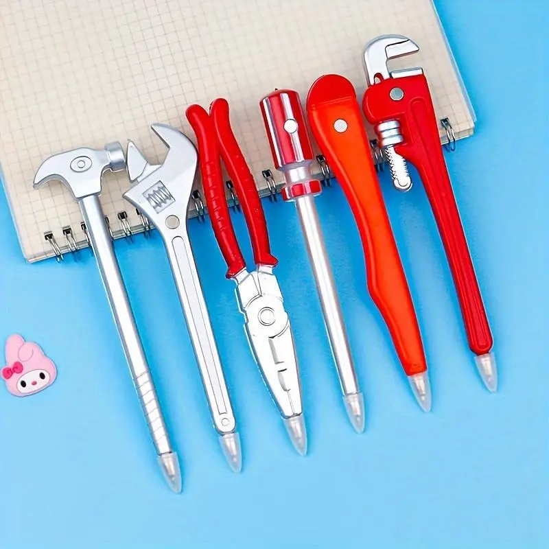 6/11pcs Tool Theme Ballpoint Pen Set, Novelty Aesthetic Pens, Quick-Dry Lightweight Design, Cartoon Wrench, Pliers, Screwdriver, Hammer Functions, Office Gift, Ballpoint Pen Gifts