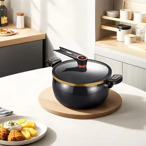 Multifunctional soup pot, non-stick bottom, suitable for induction cooker and gas stove Multifunctional cooker with lid, sturdy material, compatible with stove, for boiling, stewing, steaming, frying