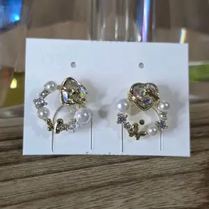 Gold Plated Iridescent Swarovski Heart Pearl Stud Earrings