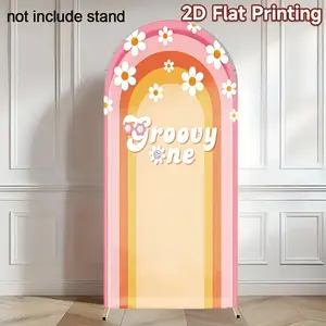 Rainbow Daisy Flower Girls Groovy Birthday Party Arch Covers Stretchy Backdrop, Pink Stripes Retro 60s 70s Design, for Girls Kids Baby Shower First Birthday Party Photo Backdrop, Decorative Banners, Party Background Decoration