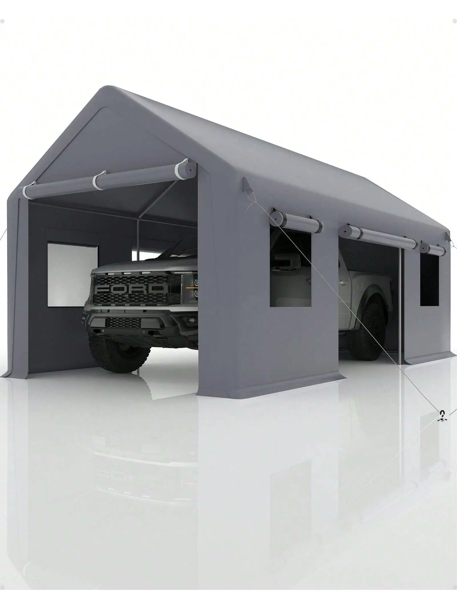 Gaomon Heavy Duty Outdoor Canopy - 12x20 Ft Metal Frame Carport, Galvanized Steel Build, 200g PE Tarp, Self-Install, Roll-Up Zippered Doors, 4 Roll-Up Mesh Windows, Anchors, Gray, for Full-Size Pickups/SUVs/Sedans