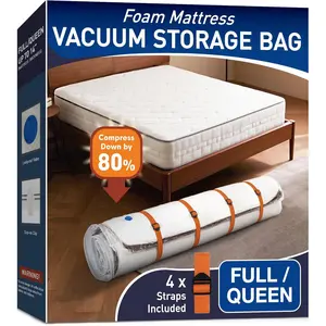 Mattress Vacuum Storage Bag for Memory Foam, Latex and Hybrid Mattress, Easy Moving and Storage (Full/Queen Size)