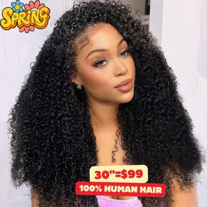 【30"=$99】Kinky Curly Lace Front Wig 13x4 HD Lace Front Kinky Curly Wig for Women 180% Density Pre Plucked Natural Hairline Afro Kinky Curly Human Hair Wig Kinky Curly HD Lace Front wig