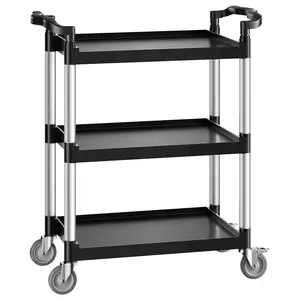 【fathersdaygift】VEVOR Utility Cart, 300 lbs Load Capacity, 3-tier Utility Plastic Cart with 360° Swivel Wheels (2 with Brakes), 24.4 x 16.1-inch Food Service Cart for Warehouse, Office, Home, Restaurant, Kitchen