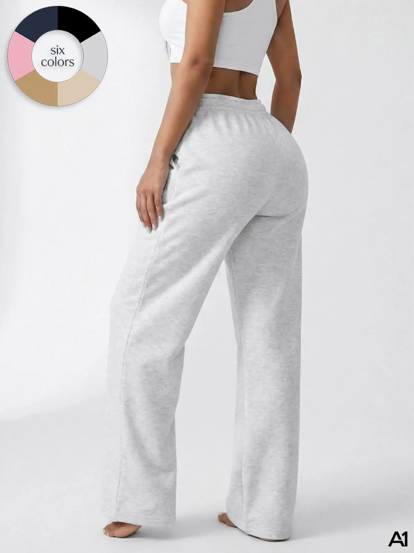 A1 Women's High Waisted Wide Leg Sweatpants Comfy Drawstring Lounge Pants Baggy Y2K Joggers Casual Loose Fit Workout Athletic Track Pants for Everyday Streetwear