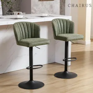 CHAIRUS Bar Stools Set of 2, Modern PU Leather Swivel Counter Stool, Adjustable Hydraulic Bar Stool,Ergonomic Stools with Stable Metal Frame Padded Island Chairs with Back and Footrest for Kitchen Island,Living Room,Pub,Coffee, Green