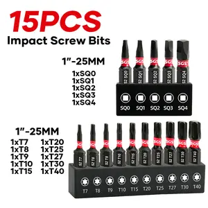 15 Pcs Industrial Grade Torx/Square Screwdriver Bits Set- S2 Alloy Steel Anti-Slip Magnetic Drill Bits, Impact And Wear-Resistant, Universal 1/4" Hex Shank With Black Rust-Proof Base, Fit For Woodworking, Handicrafts, Manufacturing Tools