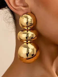 Large gold ball Earrings set, heavy metal style geometric round design earrings exquisite irregular retro thick pendant oversized big circle daily party earrings for women