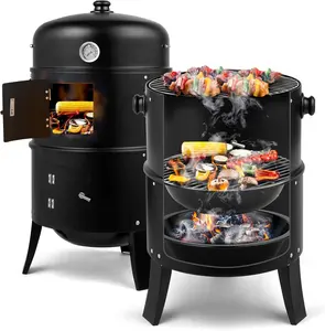 【Summervibes】Ubesgoo Vertical 17 Inch Charcoal BBQ Smoker, 3-in-1 Portable Outdoor Grill Cooker With Built-in Thermometer For Outdoor Backyard Cooking Grilling Camping