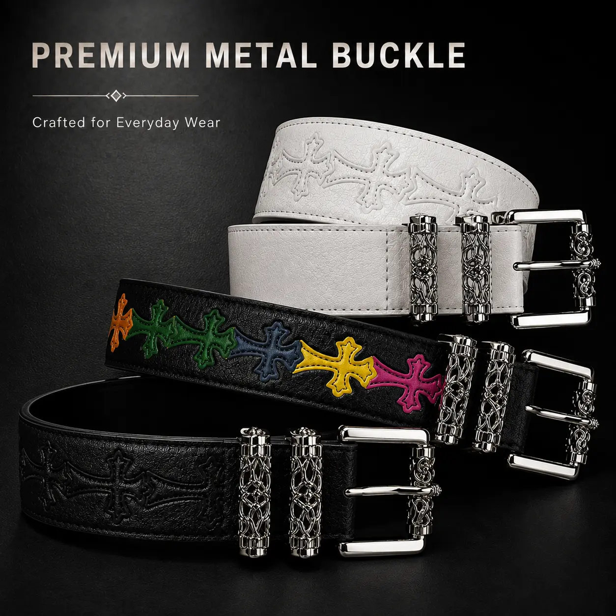 Vintage Colorful Cross Pattern Belt – Stylish Unisex Streetwear Leather Belt with Retro Textured Design, Adjustable Waist Strap for Men & Women