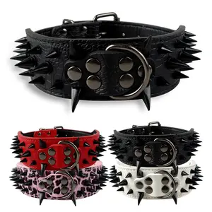 Adjustable 2" Wide Sharp Spiked Studded Leather Dog Collars Pitbull Bulldog Big Dog Collar for Medium Large Dogs Boxer S M L XL