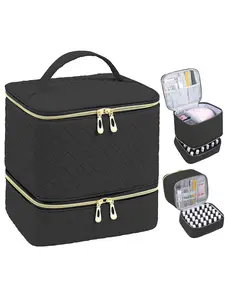 Double-Layer Nail Polish Storage Bag, Makeup Storage Bag Holds Up to 30 Bottles, Essential Manicure Tool Organizer for Beauty Studios & Salons, Cosmetics Accessories