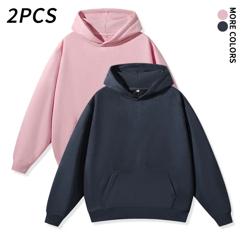 2 pcs solid color pullover hoodies, loose drop shoulder long sleeve hooded sweatshirts with kangaroo pockets on the front and sides, minimalist solid color casual hoodie.Suitable for everyday wear, commuting, and casual home wear. classic
