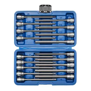 CASOMAN 18 Pieces 3/8 Inch Drive Long Hex Bit Socket Set,1/8 Inch to 3/8 Inch, 3mm to 10mm, SAE&Metric, Extra Long Allen Hex Bit Socket Set, CR-V and S2 Steel，#TikTokShopBlackFriday