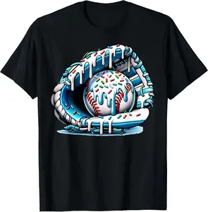 Youth and Adult Baseball Drip T-shirt, Ice Cream Sprinkles Baseball Glove T-Shirt, baseball ice cream shirt, toddler clothes, Baseball shirt For Youth, country boy clothing, Game day outfit, Youth Clothing, summer outfit, birthday gift