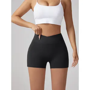 Women's V-Waist Elastic Stretch Shorts - Form Fitting, High Stretch, No-Gap Waistband, Sculpting, Pocketed Button Tight Yoga Workwear for Peach Hip Fitness, Form Fitting Shorts