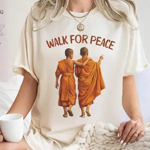 Walk for Peace Shirt Sweatshirt Hoodie, Buddhist Monks Compassion Graphic Tee with Zen Aesthetic Design, Soft Comfortable Casual Wear for Mindfulness Meditation or Daily Outfits, Meaningful Spiritual Gift for Peace Advocates Kind Hearts