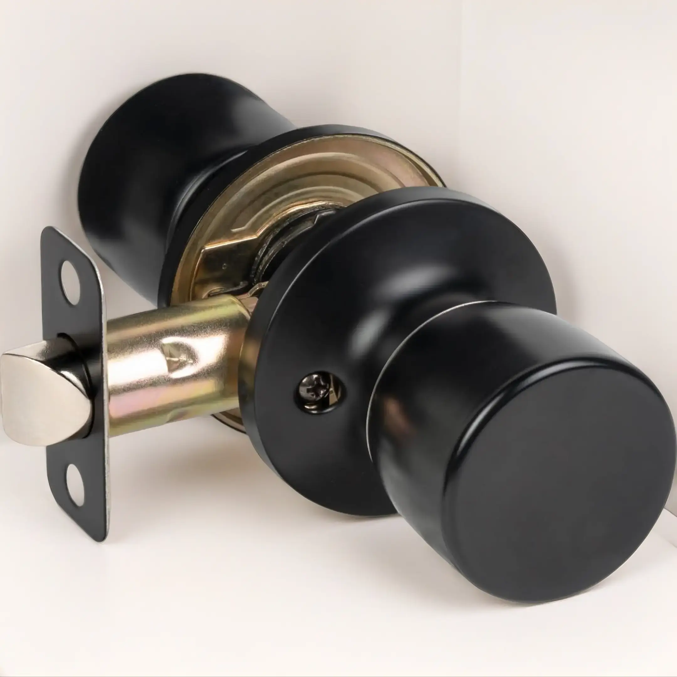 Matte Black Keyless Non-Locking Privacy Dummy Door Knob - Indoor Hardware with Left/Right Fit, 2-3/4" (70mm) Backsets, Long-Lasting Security Latch for Interior Hallway Use