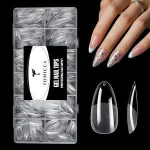 Almond Gel Nail Tips, Half Matte Pre Shaped No Filing Medium Almond Nail Tips, 240 Pcs Gel Tips 12 Sizes, Clear Acrylic Tips for Nail Art, Nail Extension at Home, For Beginners