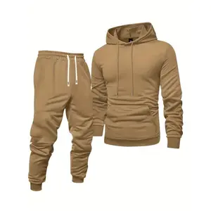 Customer Favorite: Men's Casual Sports Set - Long Sleeve Hoodie and Drawstring Sweatpants, Solid Color, Polyester Blend, Machine Washable - Perfect Choice for Spring/Autumn
