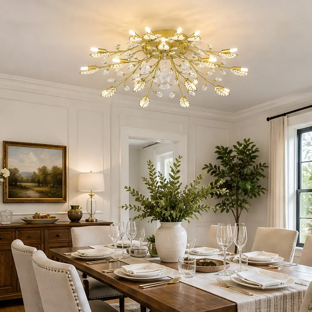 American Traditional-Contemporary Gold 15-Light Crystal Rectangle Chandelier - Interior Elegant Lighting, Metal Frame, Seeded Glass, G9 Base (No Bulbs), 360° Coverage, Focal Point for Dining Room (Fits Incandescent/Edison Bulbs)