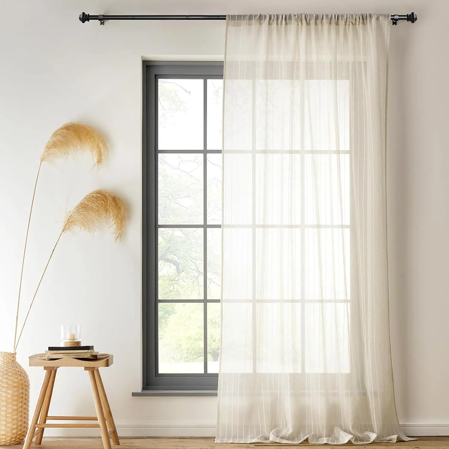 Curtain Rods for Windows 35-47 inch, 5/8 inch Matte Black Curtain Rod with Brackets Adjustable Telescoping for Bedroom Kitchen Study Living Room