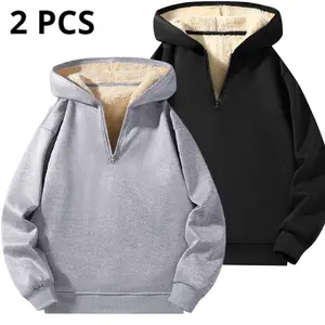 2-Pack Men’s Stylish Hoodies - Autumn Winter Fleece-Lined, Half-Zip Pullover, Black & Gray Set for Outdoor & Daily Wear Menswear Sweatshirts fall outfits t Casual Long Sleeve quarter zips quarter zip my state outfit gifts for him boyfriend christmas gifts