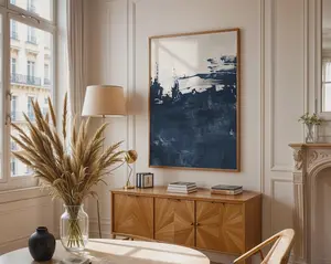 Navy Blue Textured Abstract Print Poster, Modern Minimalist Wall Decor