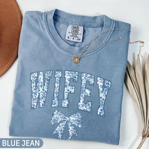 Comfort Colors Floral Wifey T-Shirt, Wedding Gift for Bride, New Wife Shirt, Fiance Shirt, Coquette Wifey Tee, Bridal Shower Gift