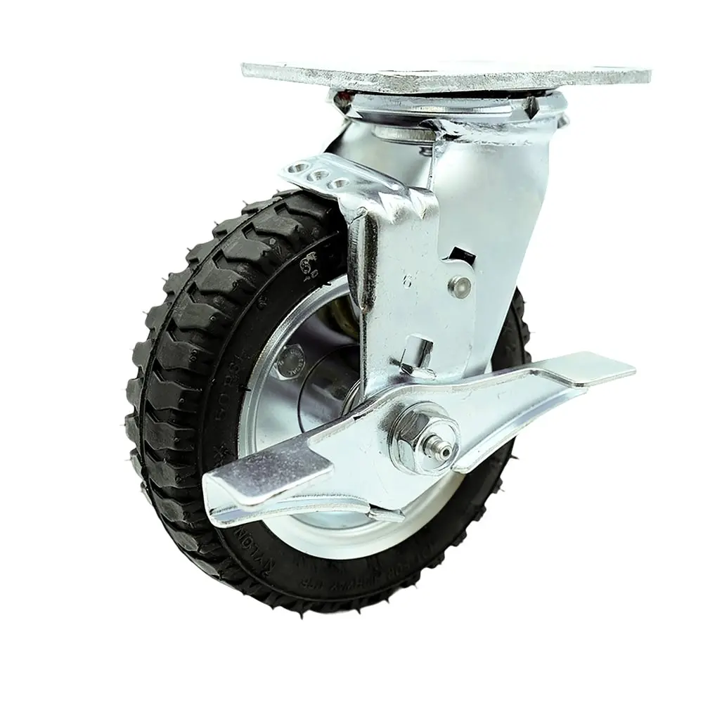 Service Caster SCC-100S150-PNB-TLB 6 in. Swivel Pneumatic Caster Black Rubber Wheel & Top Lock Brake Heavy Duty Caster