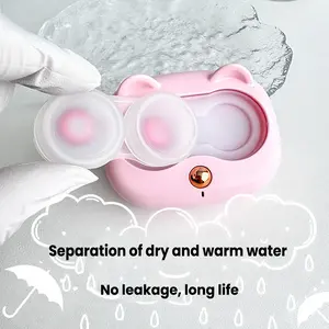 Pink Contact Lens Cleaner - Battery Operated Portable Machine, Solution Soak Box Kit for Soft, Tinted, Rigid, RGP and OK Lenses Lightweight (without batteries)  Cosmetic Gift Case Removable Cleanser