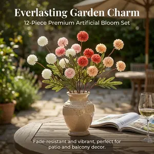 12 Pcs UV-Resistant Artificial Ball Flowers, Low-Maintenance Colorfast Moldable Decorative Accents, No Vase Included, Suitable for Indoor-Outdoor & Wedding Home Supplies