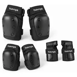 Adult Knee and Elbow Pads Set with Wrist Guards Adjustable Protective Gear for Skateboarding Roller Skating BMX Cycling Black